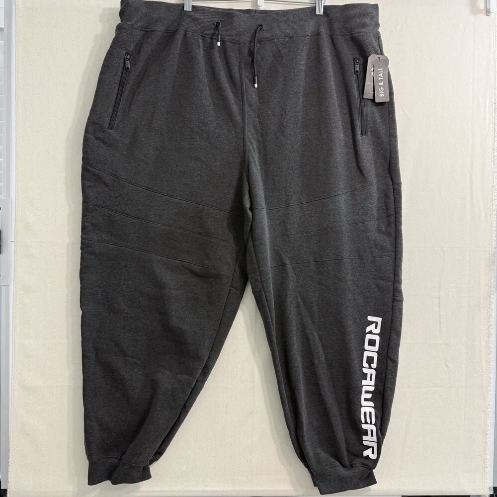 Rocawear Men 5XL Big Tall Gray Block Sweatpants Joggers Logo Zip Pockets NWT